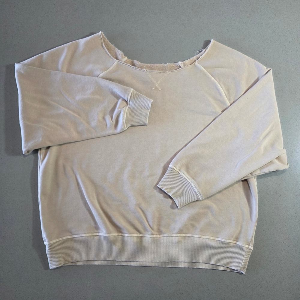 American Eagle Seriously Lived-In Sweatshirt Cream Raw Neck Raglan Large